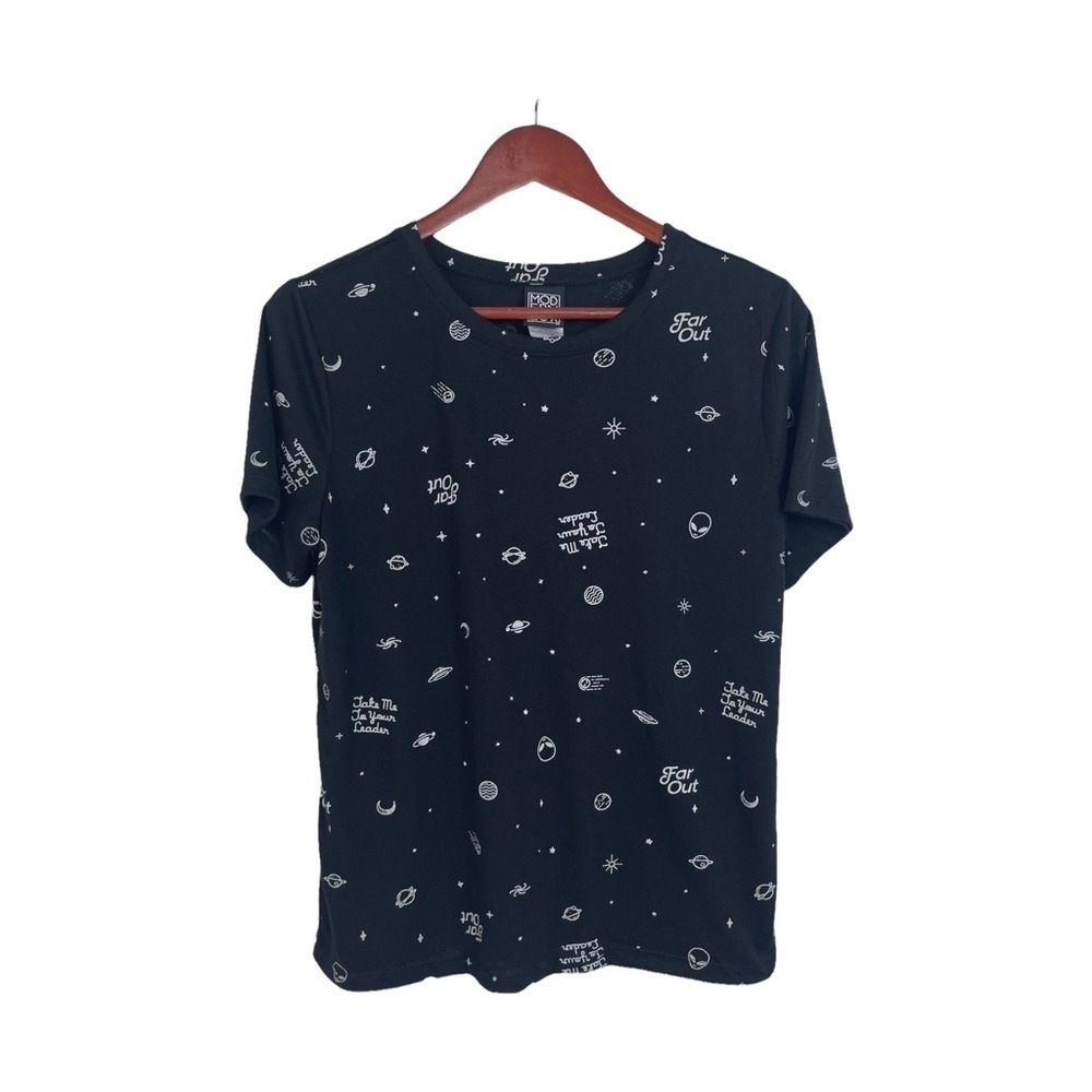 Space Galaxy Print T-Shirt Black Short Sleeve Crew Neck